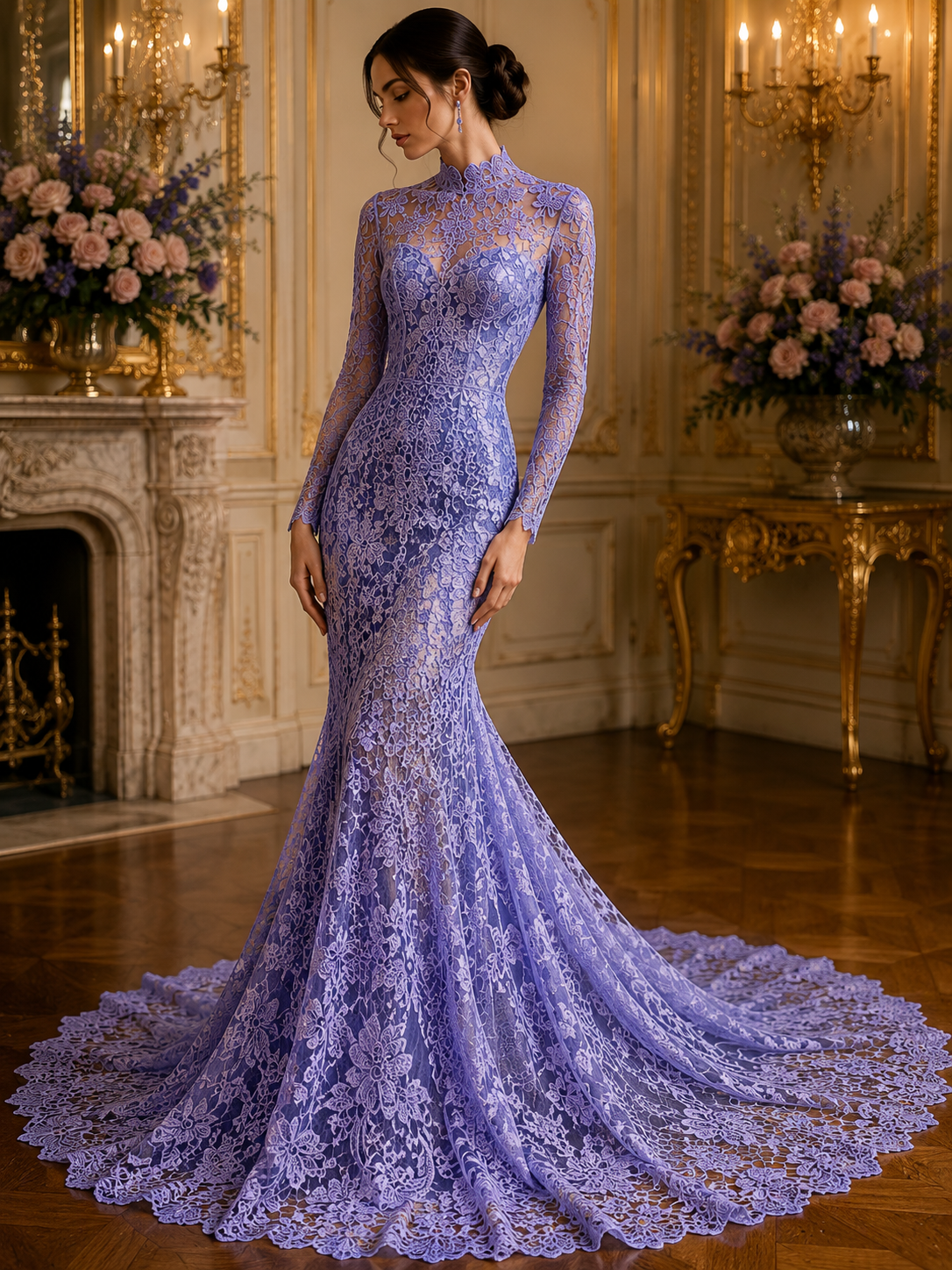 Floral Guipure Lace Fabric - LILAC - Bridal Wedding Dress Lace a Mesh Fabric for Prom Dress. Sold By The Yard