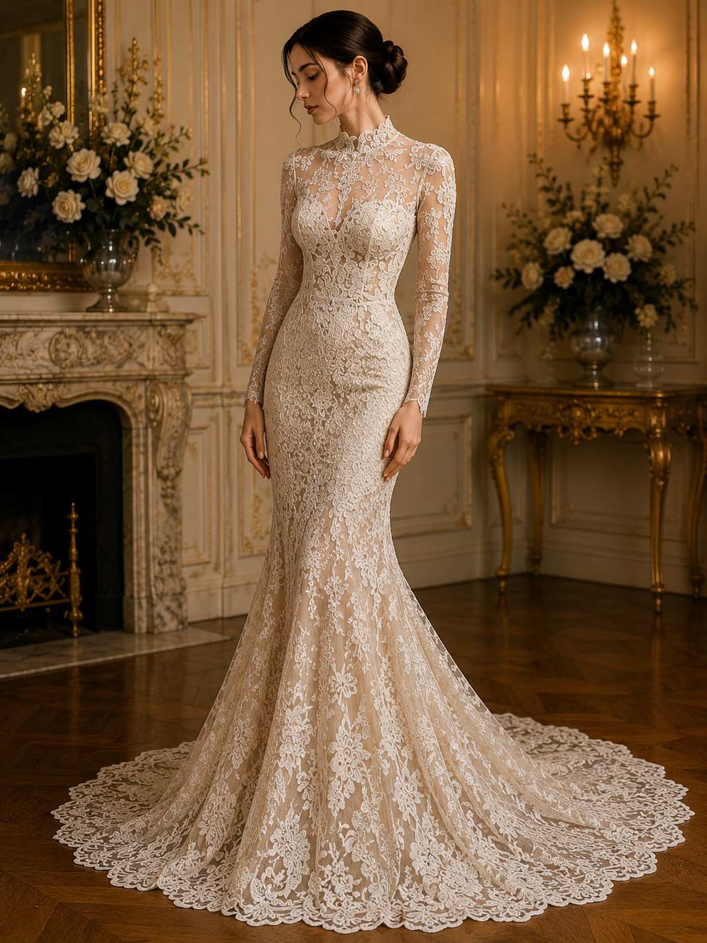 Floral Guipure Lace Fabric - CHAMPAGNE - Bridal Wedding Dress Lace a Mesh Fabric for Prom Dress. Sold By The Yard