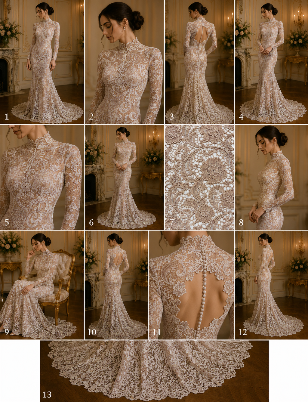 Floral Guipure Lace Fabric - COFFEE - Bridal Wedding Dress Lace a Mesh Fabric for Prom Dress. Sold By The Yard