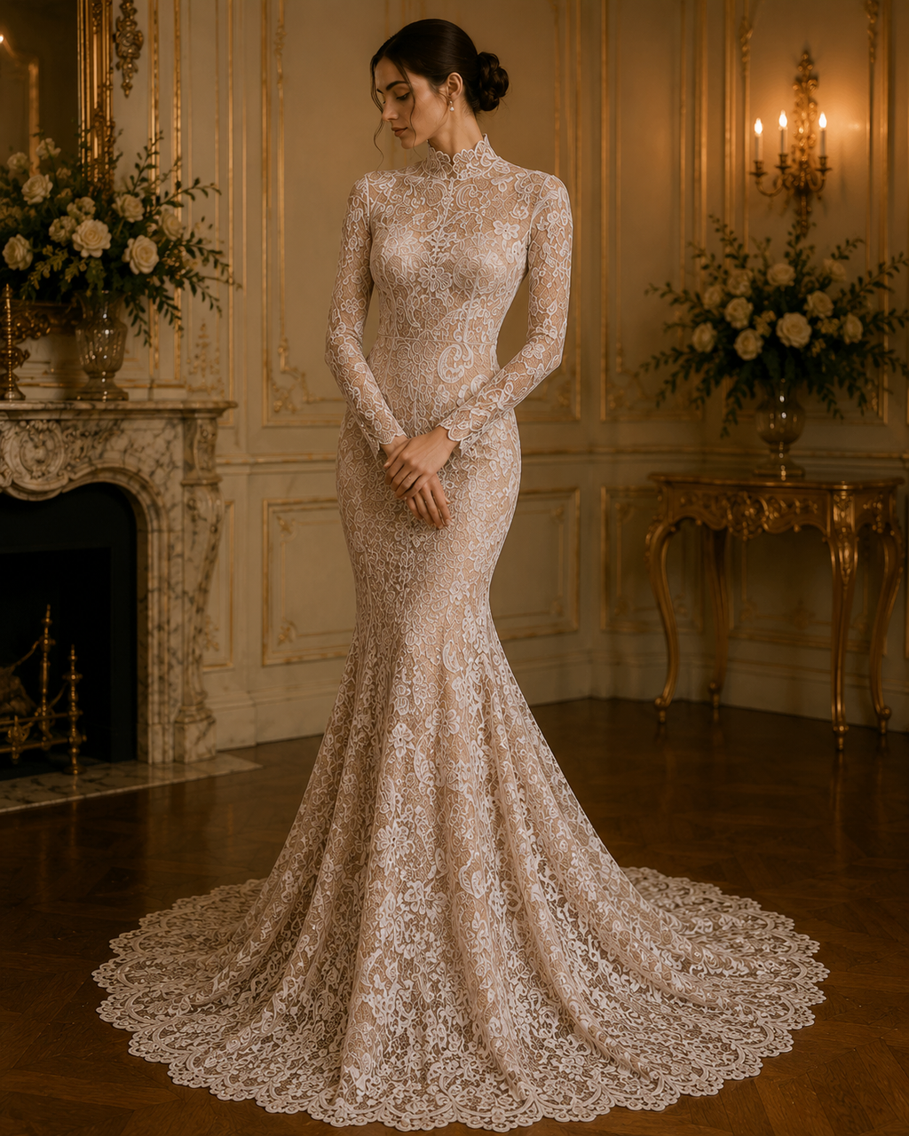 Floral Guipure Lace Fabric - COFFEE - Bridal Wedding Dress Lace a Mesh Fabric for Prom Dress. Sold By The Yard