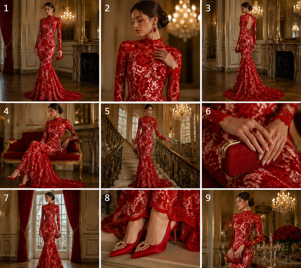 Floral Guipure Lace Fabric - RED - Bridal Wedding Dress Lace a Mesh Fabric for Prom Dress. Sold By The Yard