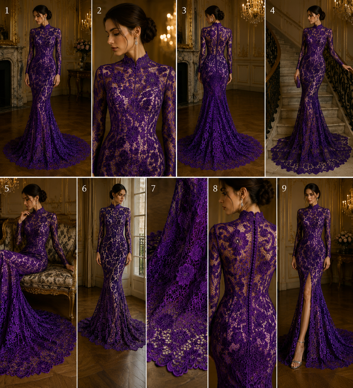 Floral Guipure Lace Fabric - PURPLE - Bridal Wedding Dress Lace a Mesh Fabric for Prom Dress. Sold By The Yard