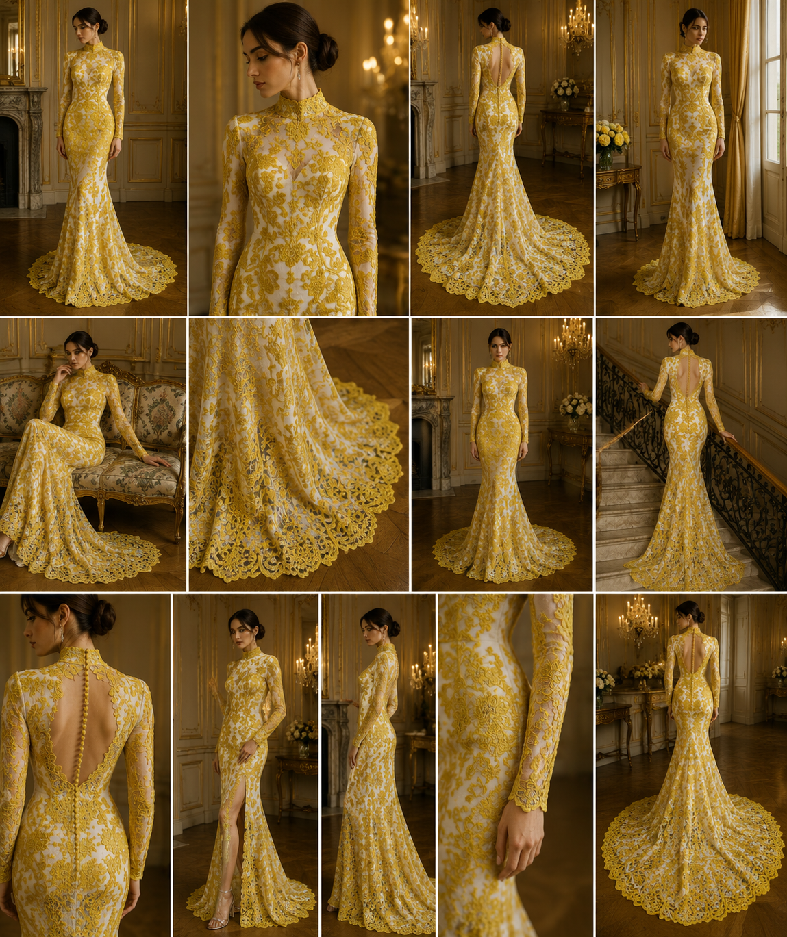 Floral Guipure Lace Fabric - YELLOW - Bridal Wedding Dress Lace a Mesh Fabric for Prom Dress. Sold By The Yard