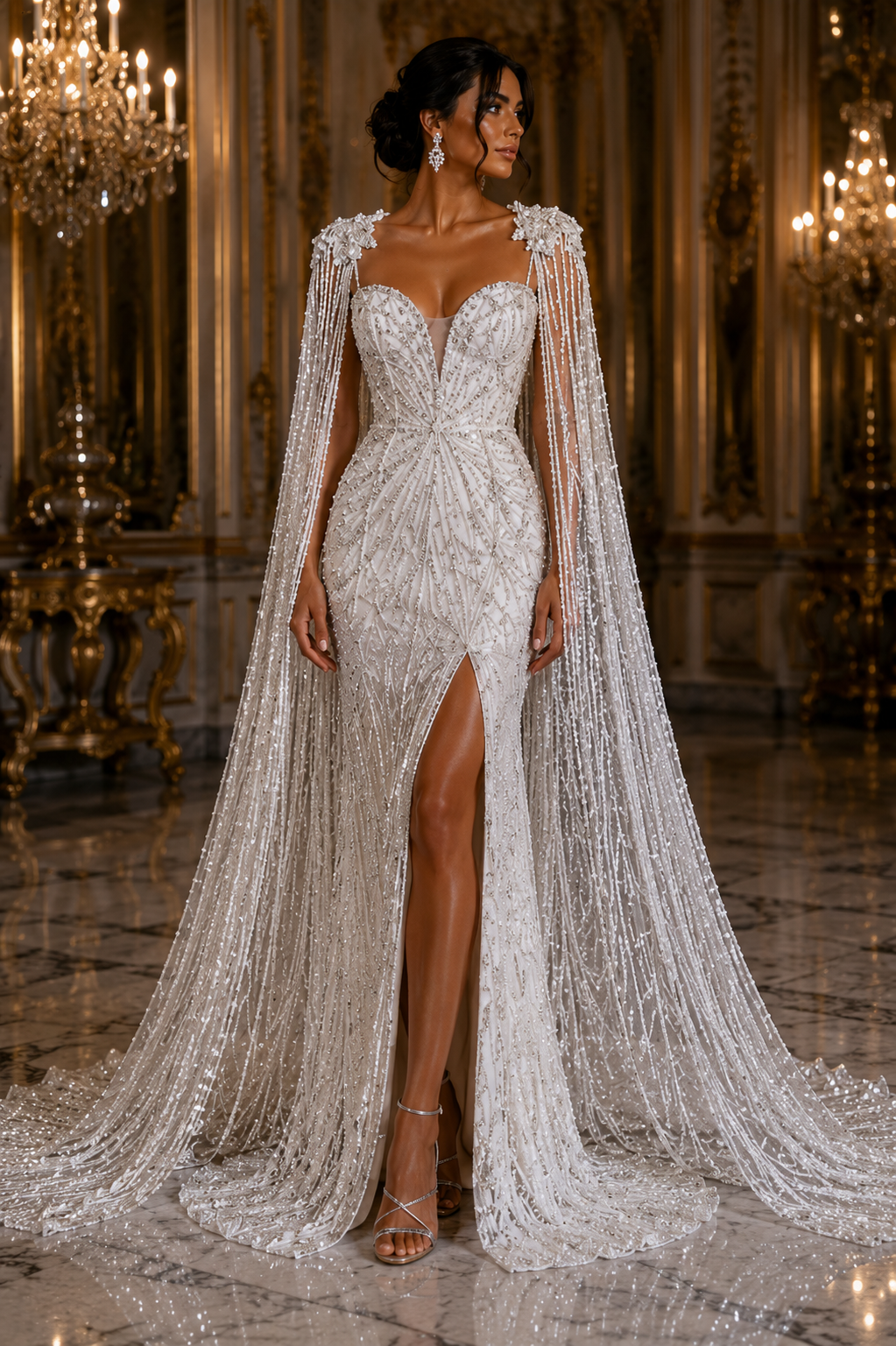 WHITE - Luxurious Design Lace - Beaded Design with Embroidered Sequins and Beads On a Mesh Lace Fabric By The Yard