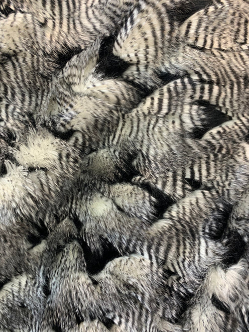 BLACK - WHITE - Faux Fake Fur Feathered Bird Long Pile Fabric - For Blankets Fashion Clothing Coats - Scarfs Rugs Crafts Decor