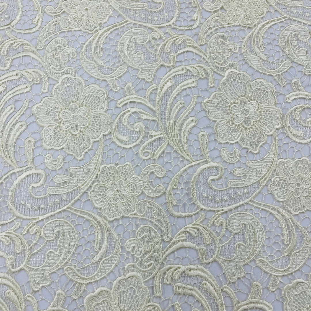 Floral Guipure Lace Fabric - IVORY - Bridal Wedding Dress Lace a Mesh Fabric for Prom Dress. Sold By The Yard