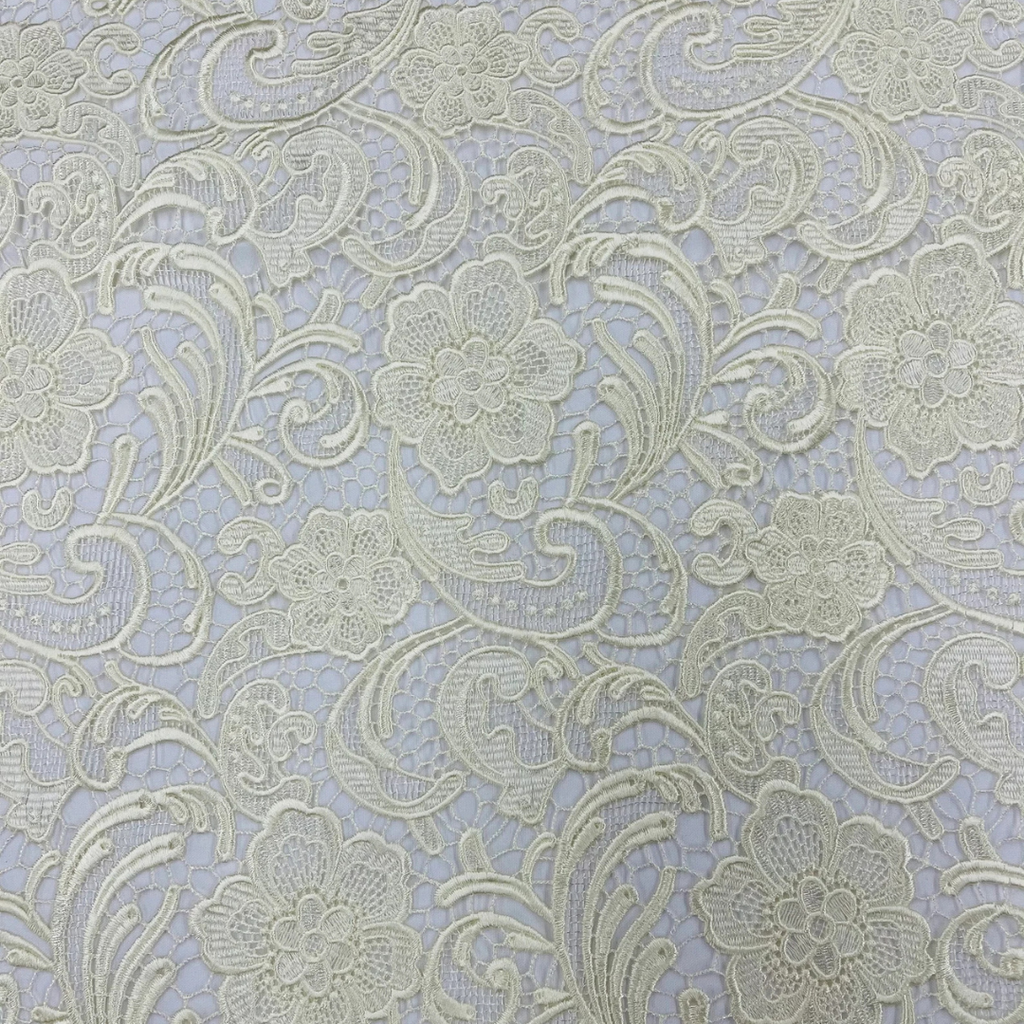 Floral Guipure Lace Fabric - IVORY - Bridal Wedding Dress Lace a Mesh Fabric for Prom Dress. Sold By The Yard