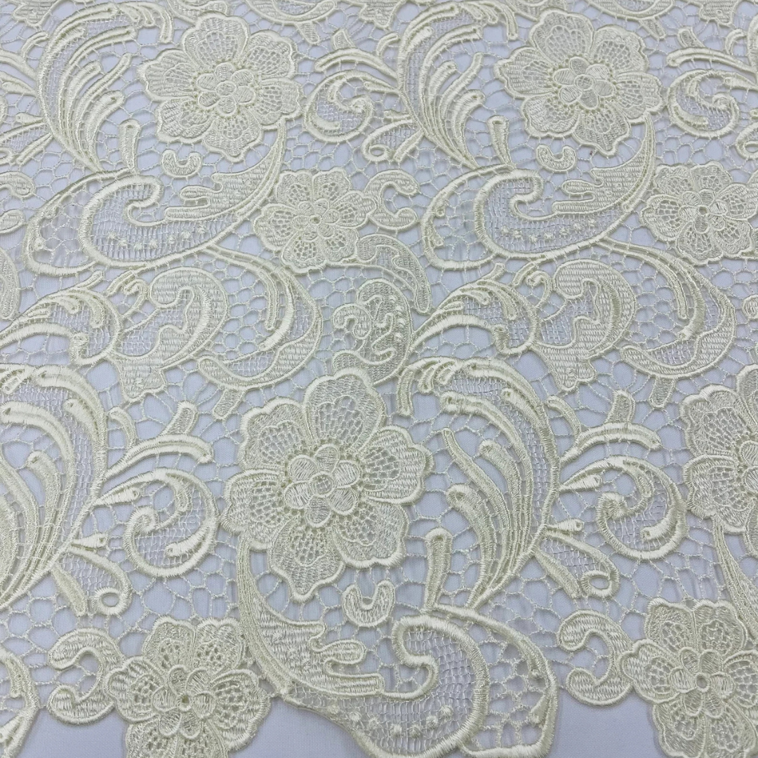 Floral Guipure Lace Fabric - IVORY - Bridal Wedding Dress Lace a Mesh Fabric for Prom Dress. Sold By The Yard