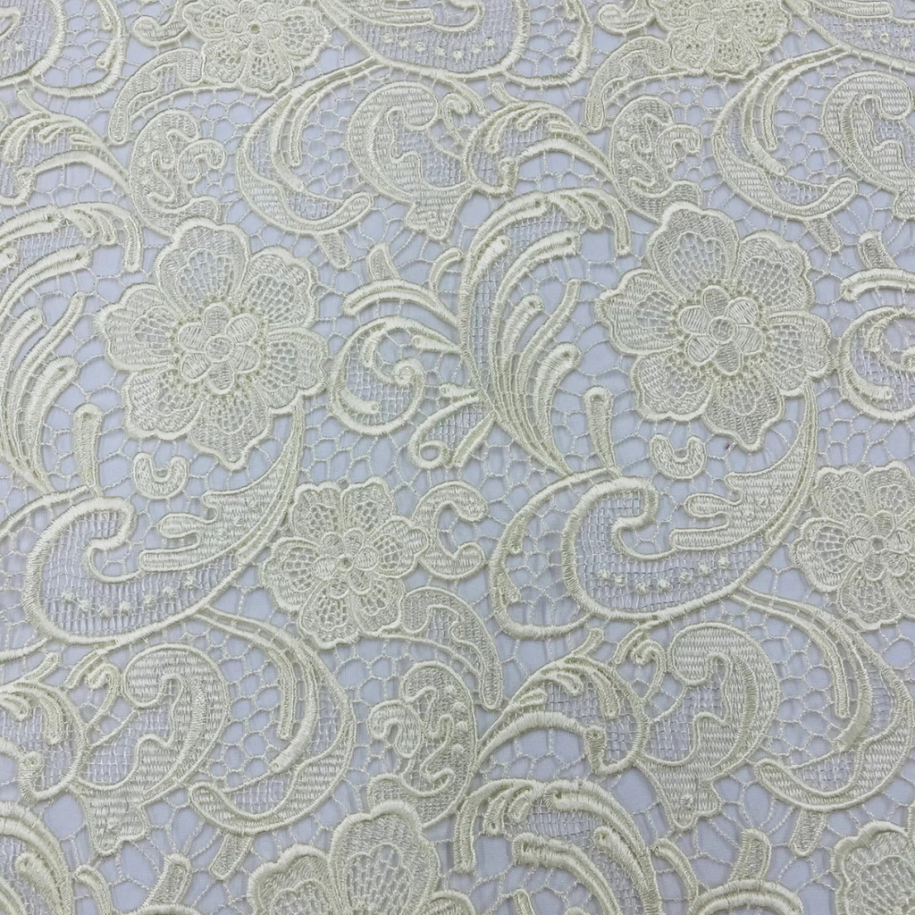 Floral Guipure Lace Fabric - IVORY - Bridal Wedding Dress Lace a Mesh Fabric for Prom Dress. Sold By The Yard