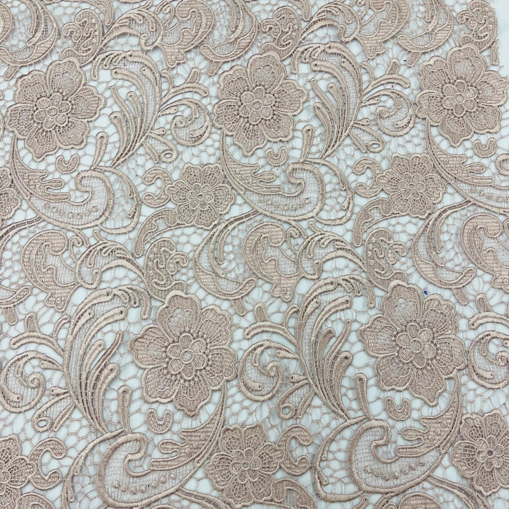 Floral Guipure Lace Fabric - BLUSH - Bridal Wedding Dress Lace a Mesh Fabric for Prom Dress. Sold By The Yard