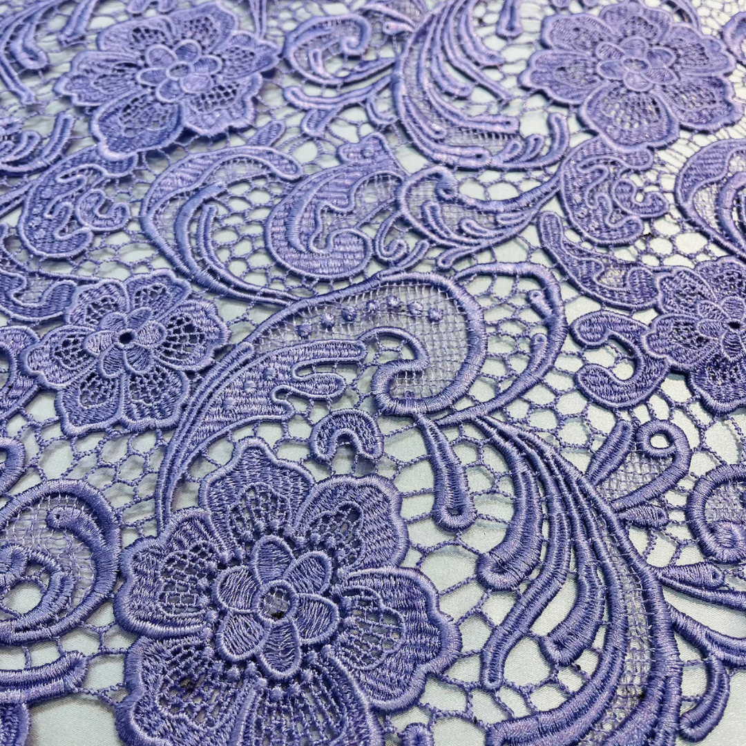 Floral Guipure Lace Fabric - LILAC - Bridal Wedding Dress Lace a Mesh Fabric for Prom Dress. Sold By The Yard