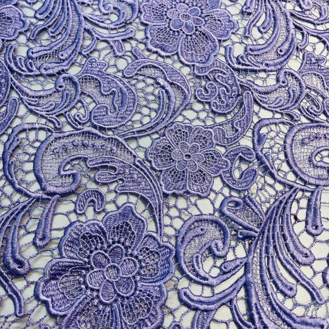 Floral Guipure Lace Fabric - LILAC - Bridal Wedding Dress Lace a Mesh Fabric for Prom Dress. Sold By The Yard