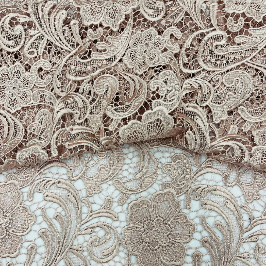 Floral Guipure Lace Fabric - BLUSH - Bridal Wedding Dress Lace a Mesh Fabric for Prom Dress. Sold By The Yard