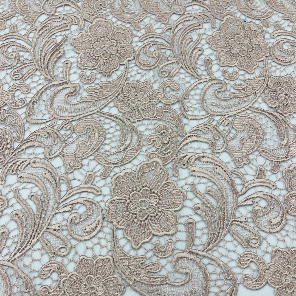 Floral Guipure Lace Fabric - BLUSH - Bridal Wedding Dress Lace a Mesh Fabric for Prom Dress. Sold By The Yard