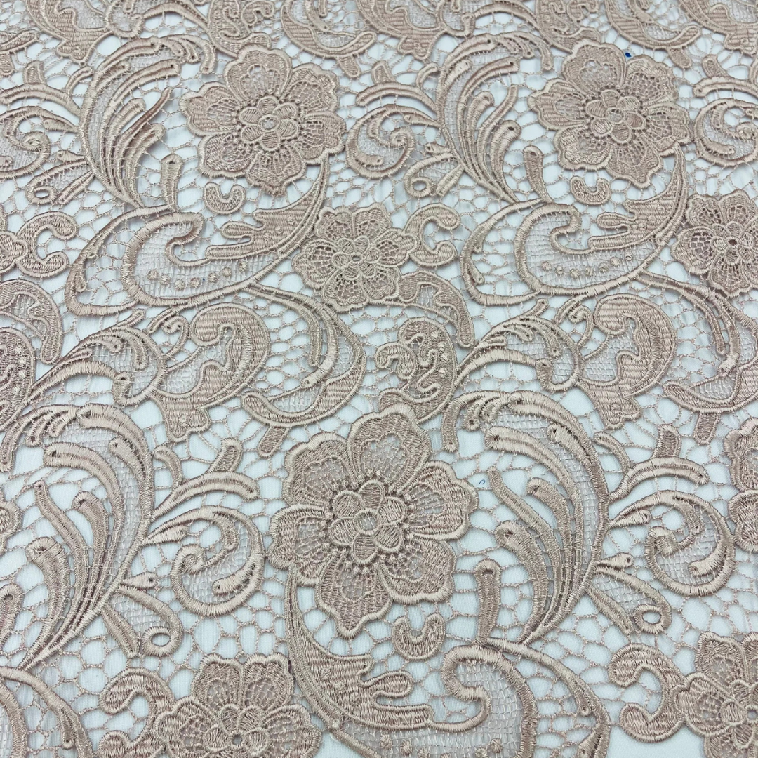 Floral Guipure Lace Fabric - BLUSH - Bridal Wedding Dress Lace a Mesh Fabric for Prom Dress. Sold By The Yard