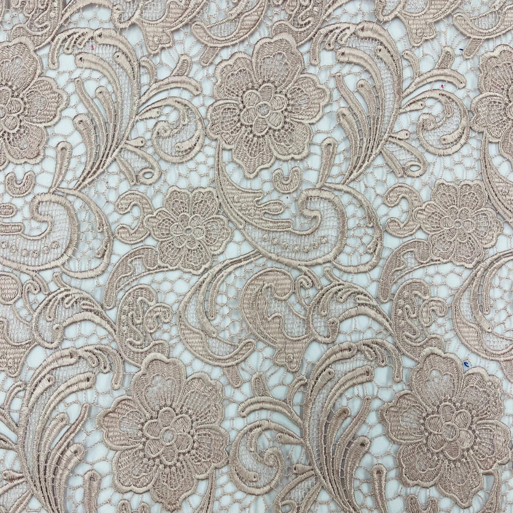 Floral Guipure Lace Fabric - BLUSH - Bridal Wedding Dress Lace a Mesh Fabric for Prom Dress. Sold By The Yard