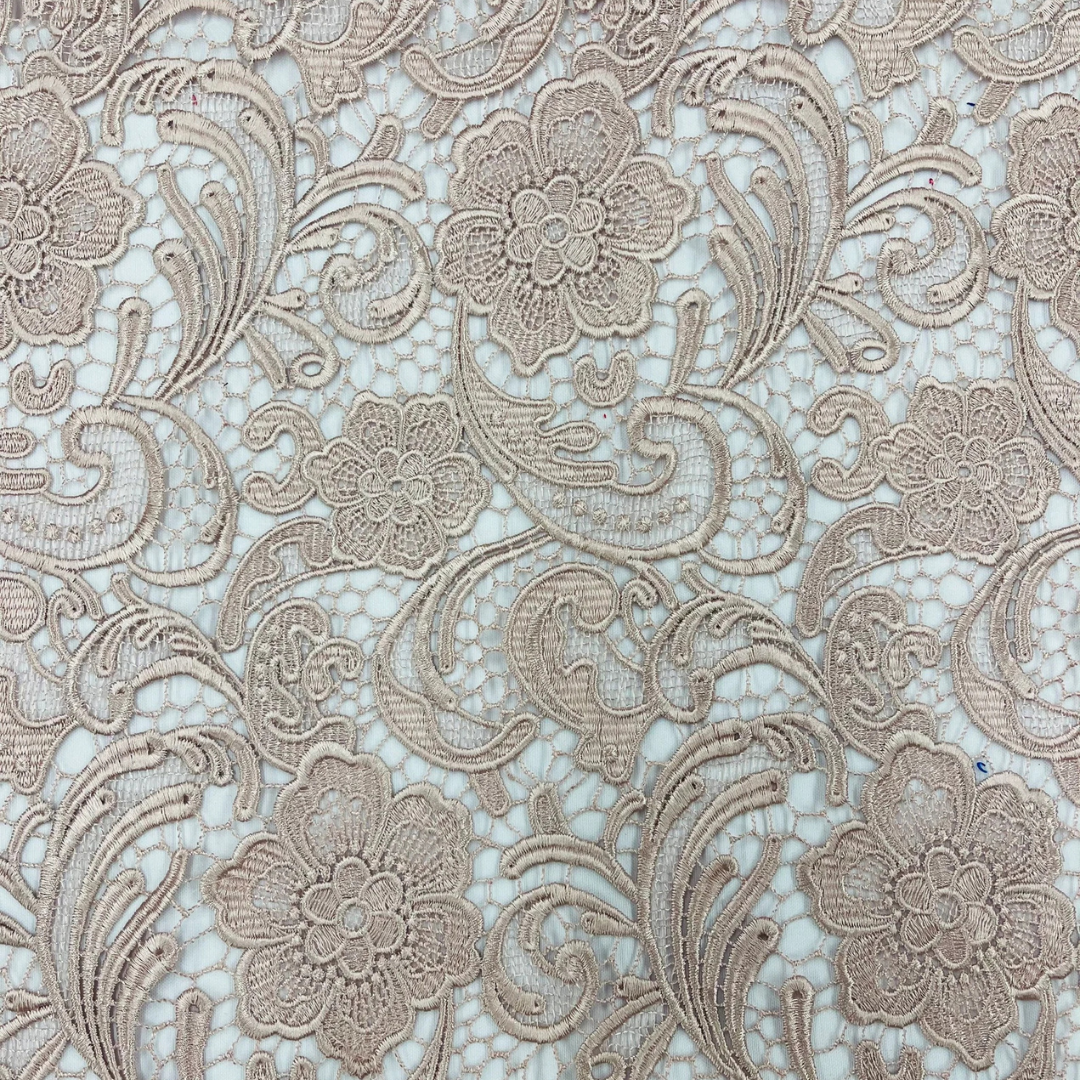 Floral Guipure Lace Fabric - BLUSH - Bridal Wedding Dress Lace a Mesh Fabric for Prom Dress. Sold By The Yard