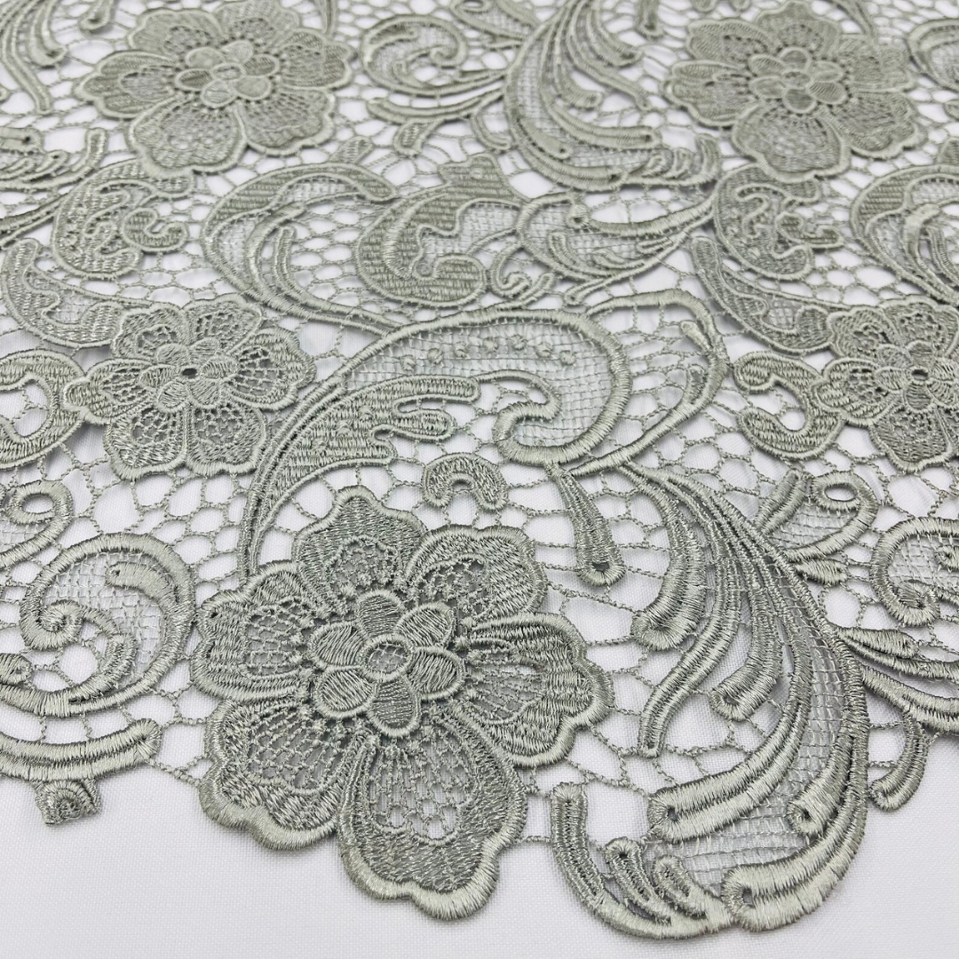 Floral Guipure Lace Fabric - SILVER - Bridal Wedding Dress Lace a Mesh Fabric for Prom Dress. Sold By The Yard