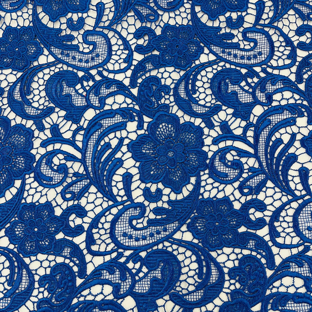 Floral Guipure Lace Fabric - ROYAL - Bridal Wedding Dress Lace a Mesh Fabric for Prom Dress. Sold By The Yard