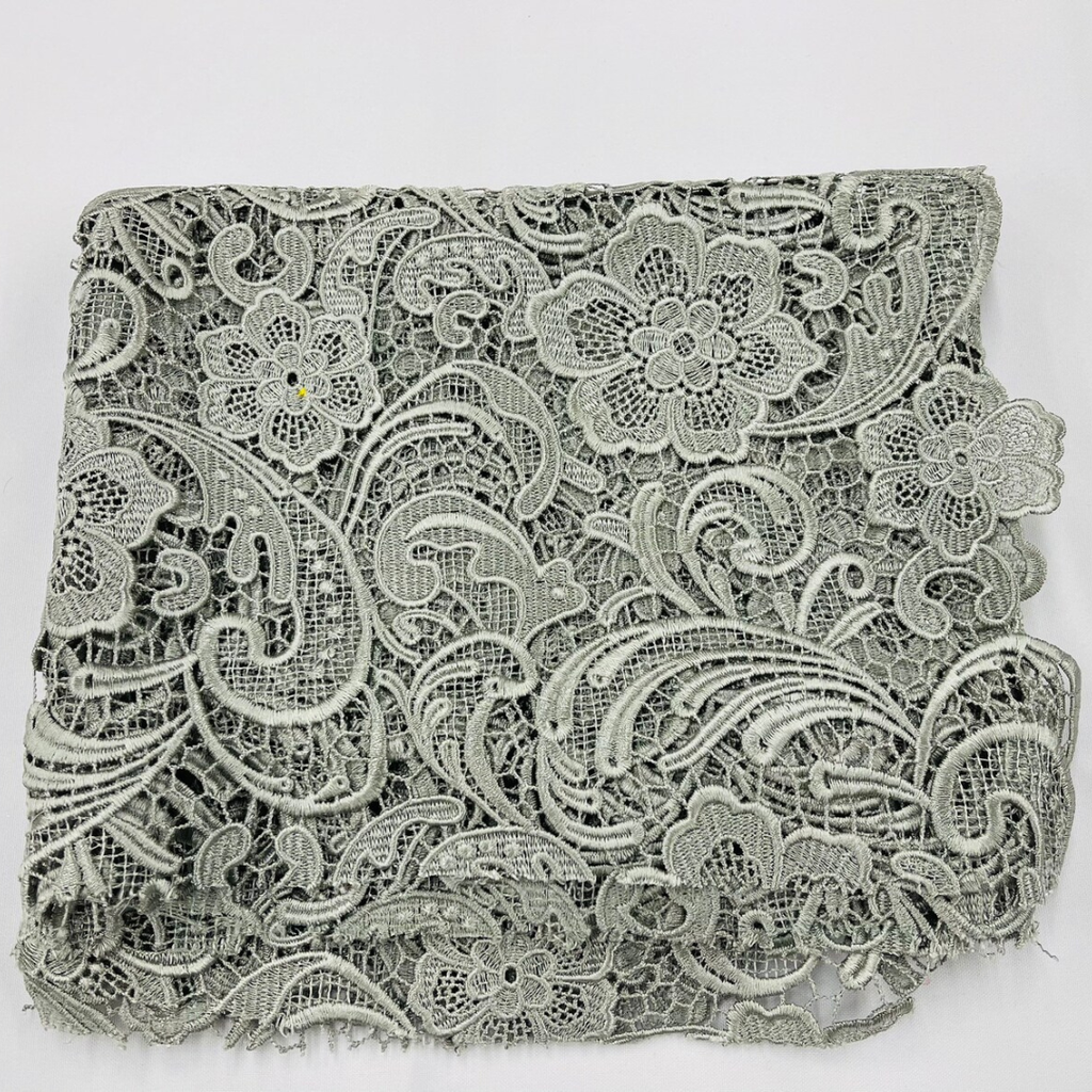 Floral Guipure Lace Fabric - SILVER - Bridal Wedding Dress Lace a Mesh Fabric for Prom Dress. Sold By The Yard