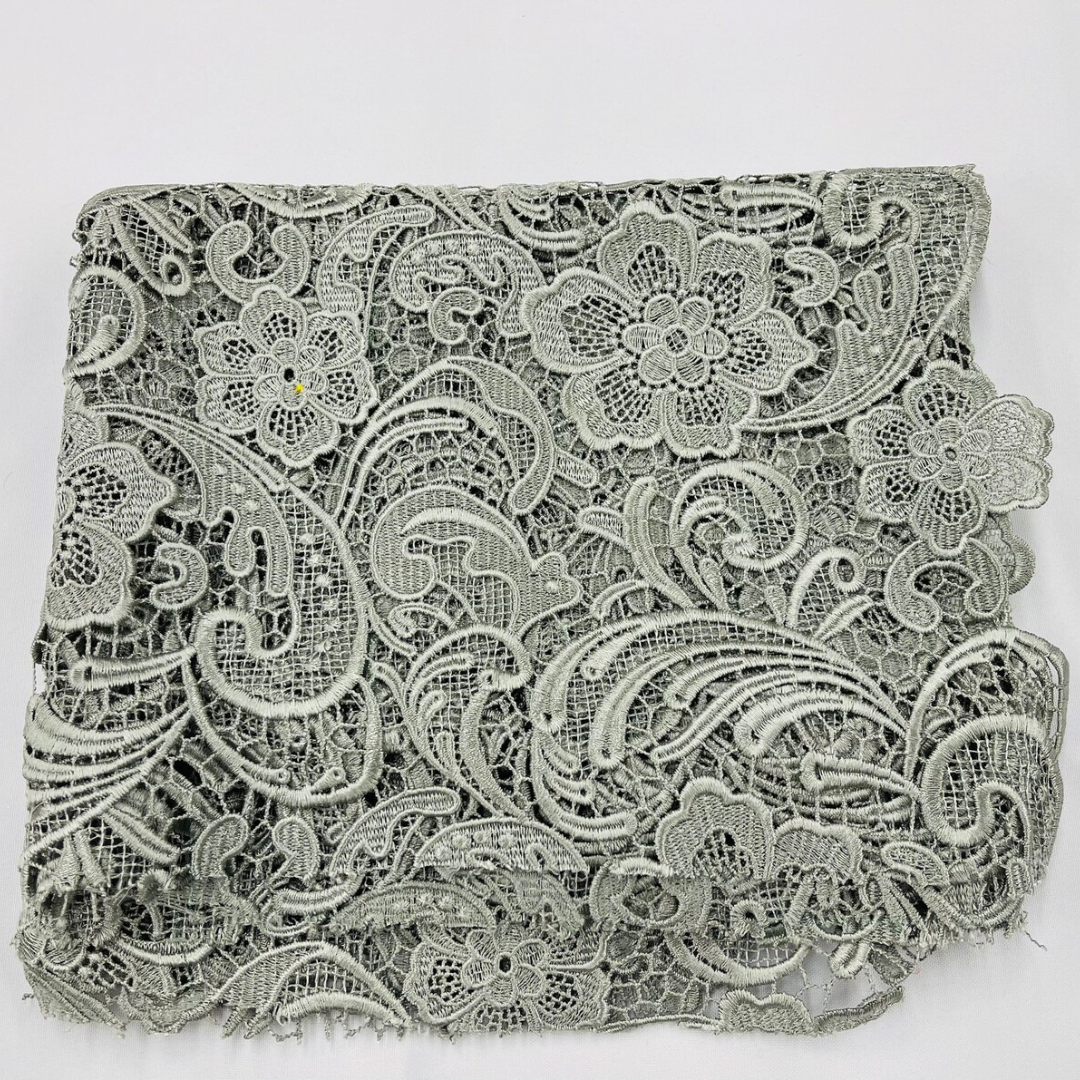 Floral Guipure Lace Fabric - SILVER - Bridal Wedding Dress Lace a Mesh Fabric for Prom Dress. Sold By The Yard