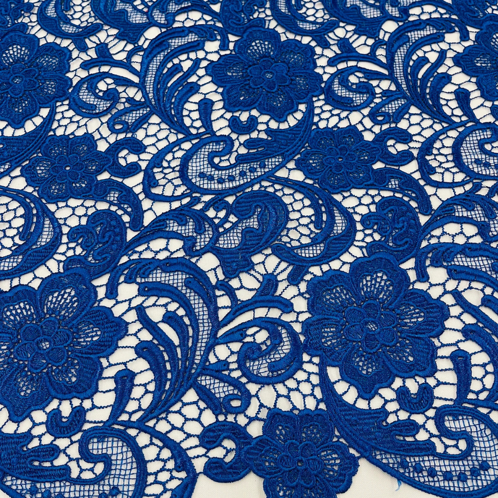 Floral Guipure Lace Fabric - ROYAL - Bridal Wedding Dress Lace a Mesh Fabric for Prom Dress. Sold By The Yard