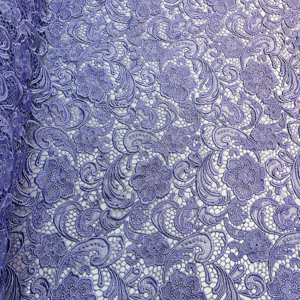 Floral Guipure Lace Fabric - LILAC - Bridal Wedding Dress Lace a Mesh Fabric for Prom Dress. Sold By The Yard