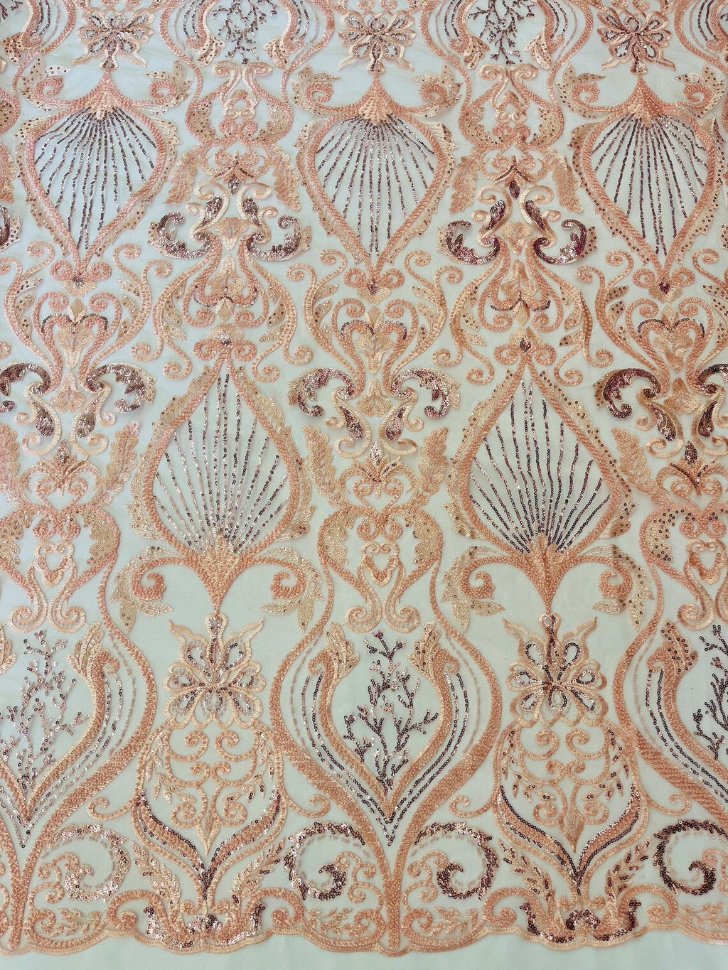 HEART  -  Designs Embroider with Sequins and Heavy Beaded on a Mesh Lace Fabric - Sold By The Yard - BLUSH