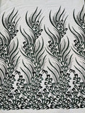 FEATHER  -  Designs Embroider with Sequins and Heavy Beaded on a Mesh Lace Fabric - Sold By The Yard - HUNTER