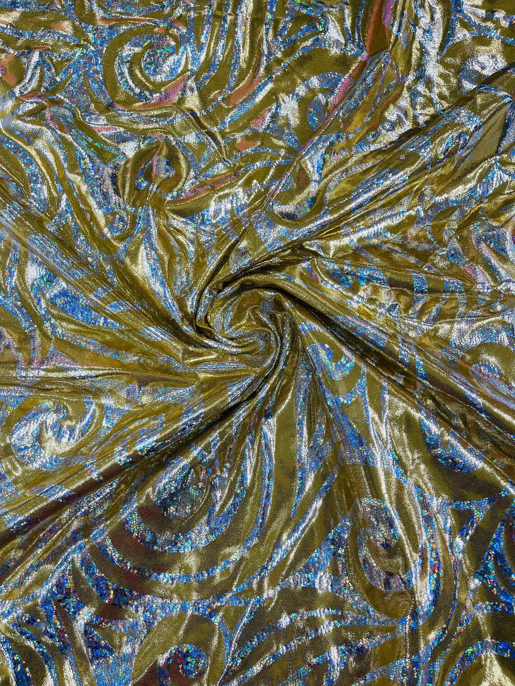 FLAME - Print Poly Spandex Fabric 4 Way Stretch - Sold By The Yard - GOLD/SILVER - Ideal For Dostumes, Dresses, Leggings,