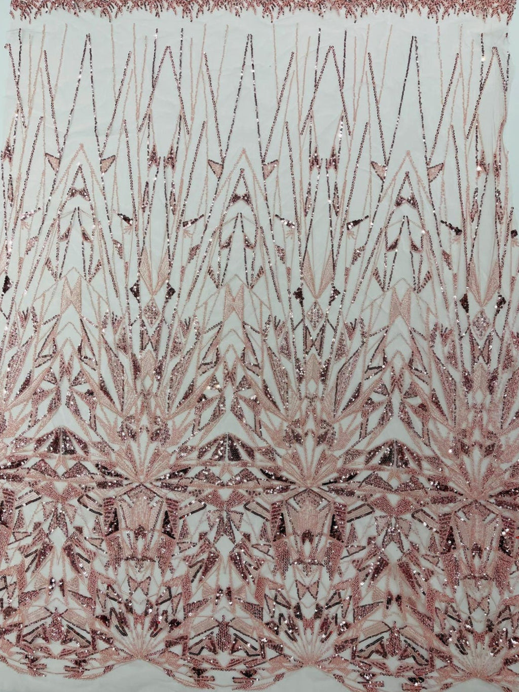 GEOMETRIC  - BLUSH - Designs Embroider with Sequins and Heavy Beaded on a Mesh Lace Fabric - Sold By The Yard