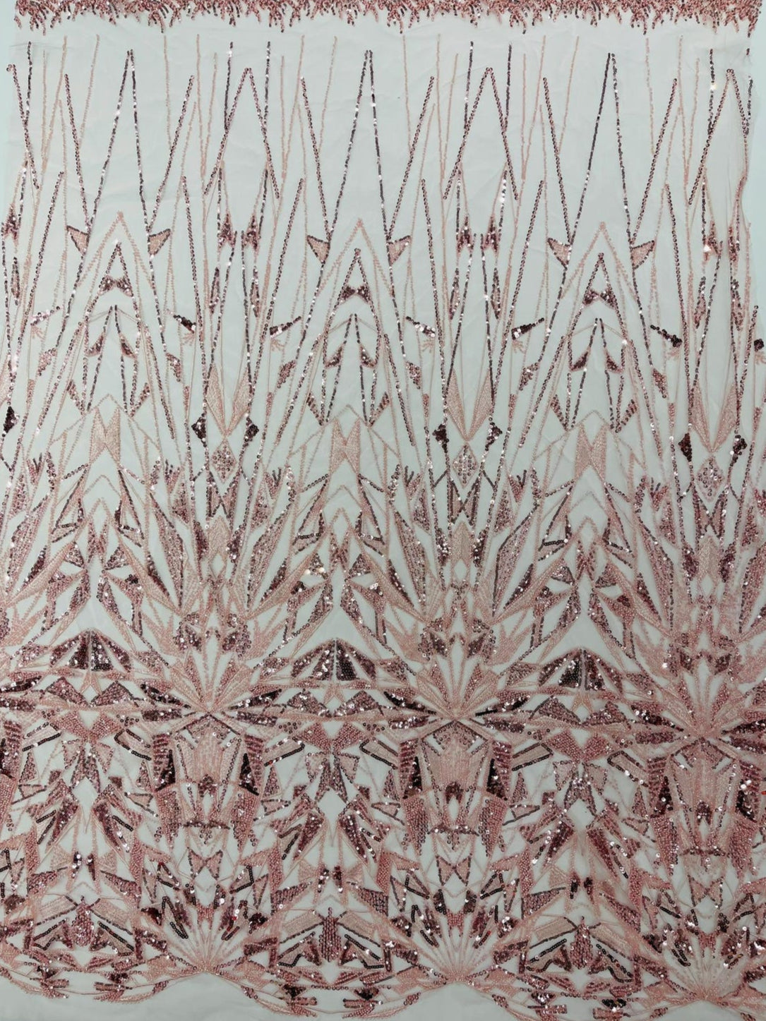 GEOMETRIC  - BLUSH - Designs Embroider with Sequins and Heavy Beaded on a Mesh Lace Fabric - Sold By The Yard