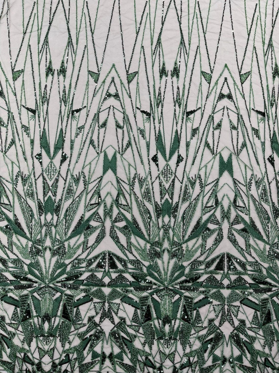 GEOMETRIC  - HUNTER - Designs Embroider with Sequins and Heavy Beaded on a Mesh Lace Fabric - Sold By The Yard