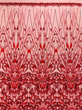 GEOMETRIC  - RED - Designs Embroider with Sequins and Heavy Beaded on a Mesh Lace Fabric - Sold By The Yard