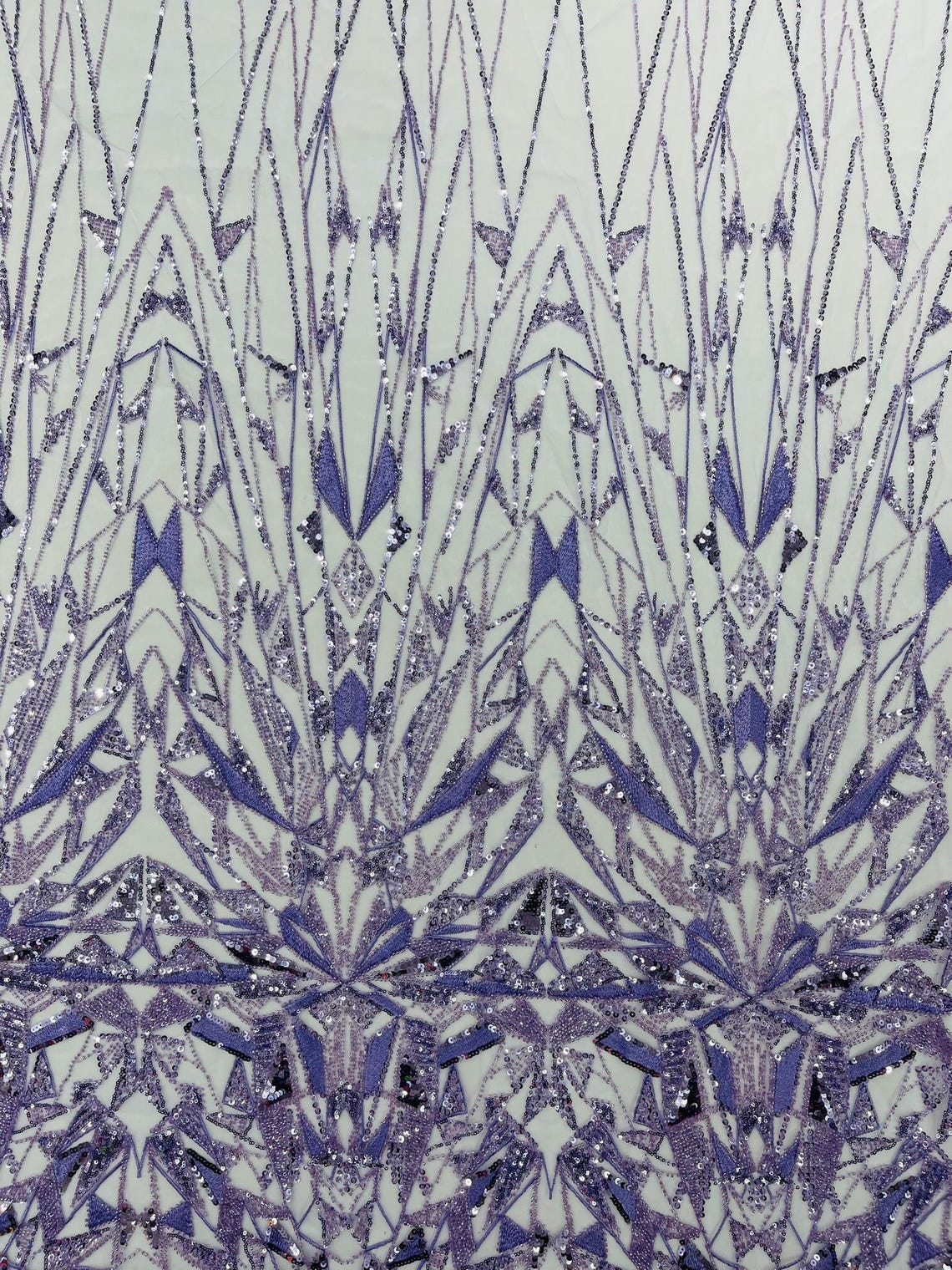 GEOMETRIC  - LAVENDER - Designs Embroider with Sequins and Heavy Beaded on a Mesh Lace Fabric - Sold By The Yard