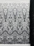 FEATHER  -  BLACK - Designs Embroider with Sequins and Heavy Beaded on a Mesh Lace Fabric - Sold By The Yard -