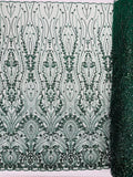 FEATHER  -  HUNTER - Designs Embroider with Sequins and Heavy Beaded on a Mesh Lace Fabric - Sold By The Yard -