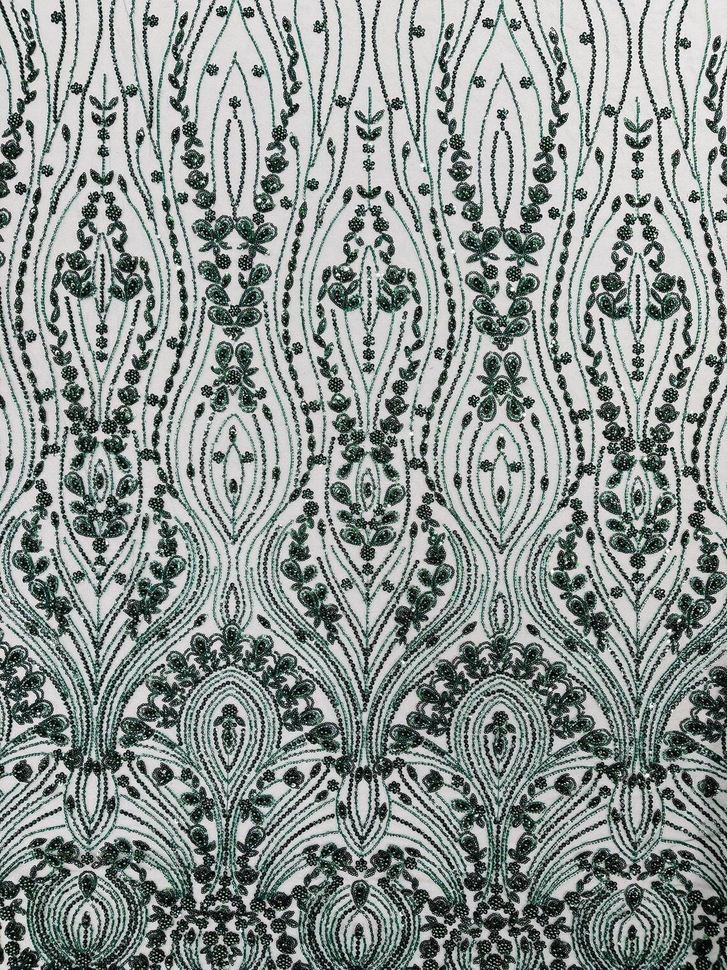 FEATHER  -  HUNTER - Designs Embroider with Sequins and Heavy Beaded on a Mesh Lace Fabric - Sold By The Yard -