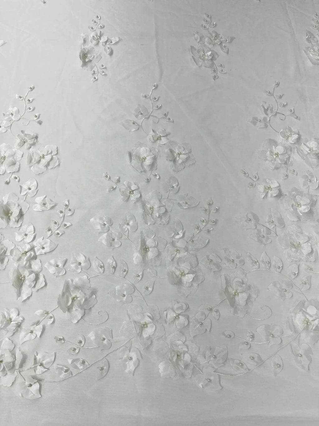 IVORY  - 3D Floral Design Embroider and Beaded With Rhinestones On a Mesh Lace. Sold By The Yard. - For Bridal Weddings Prom & Quinceanera