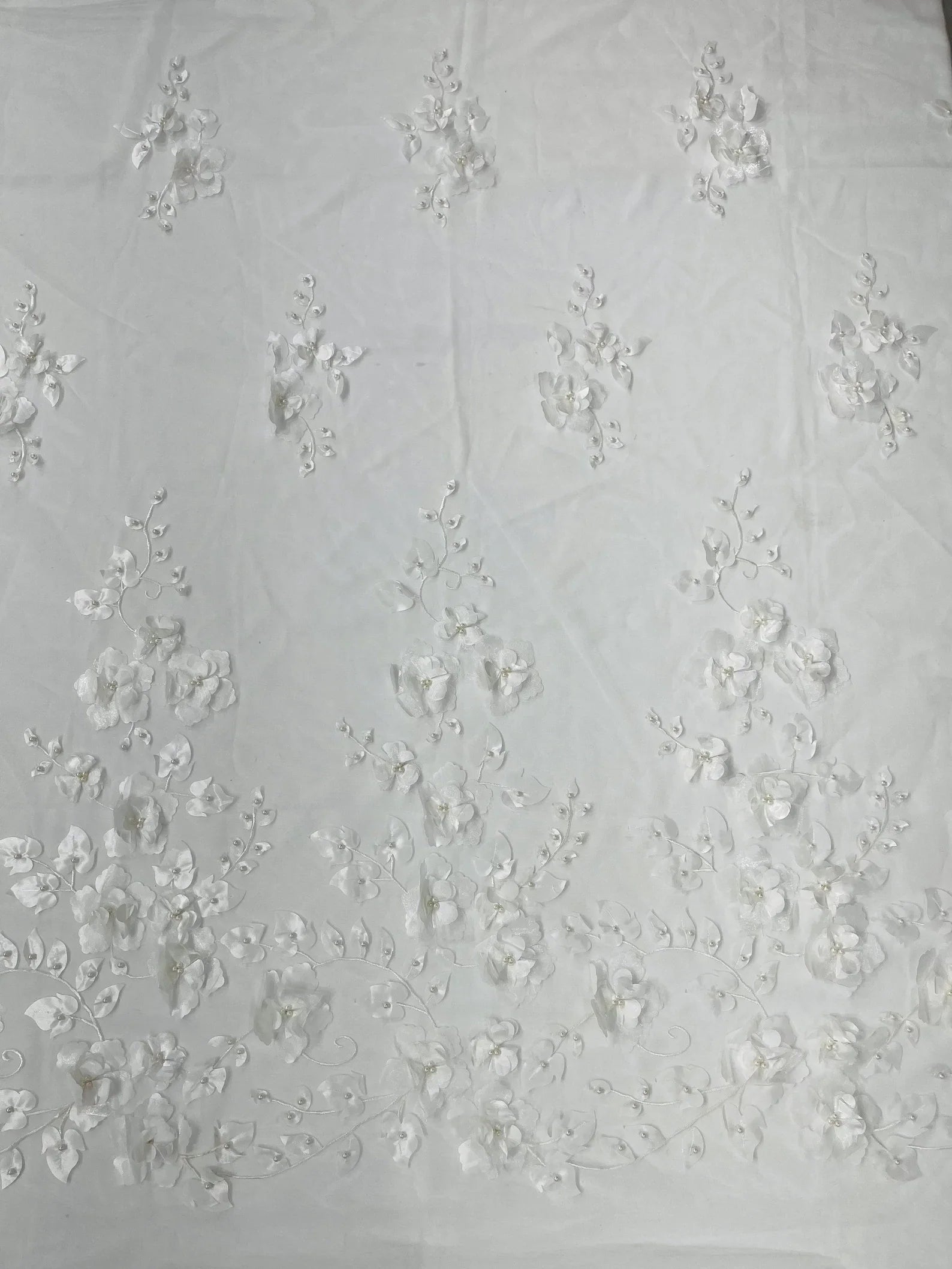 IVORY  - 3D Floral Design Embroider and Beaded With Rhinestones On a Mesh Lace. Sold By The Yard. - For Bridal Weddings Prom & Quinceanera