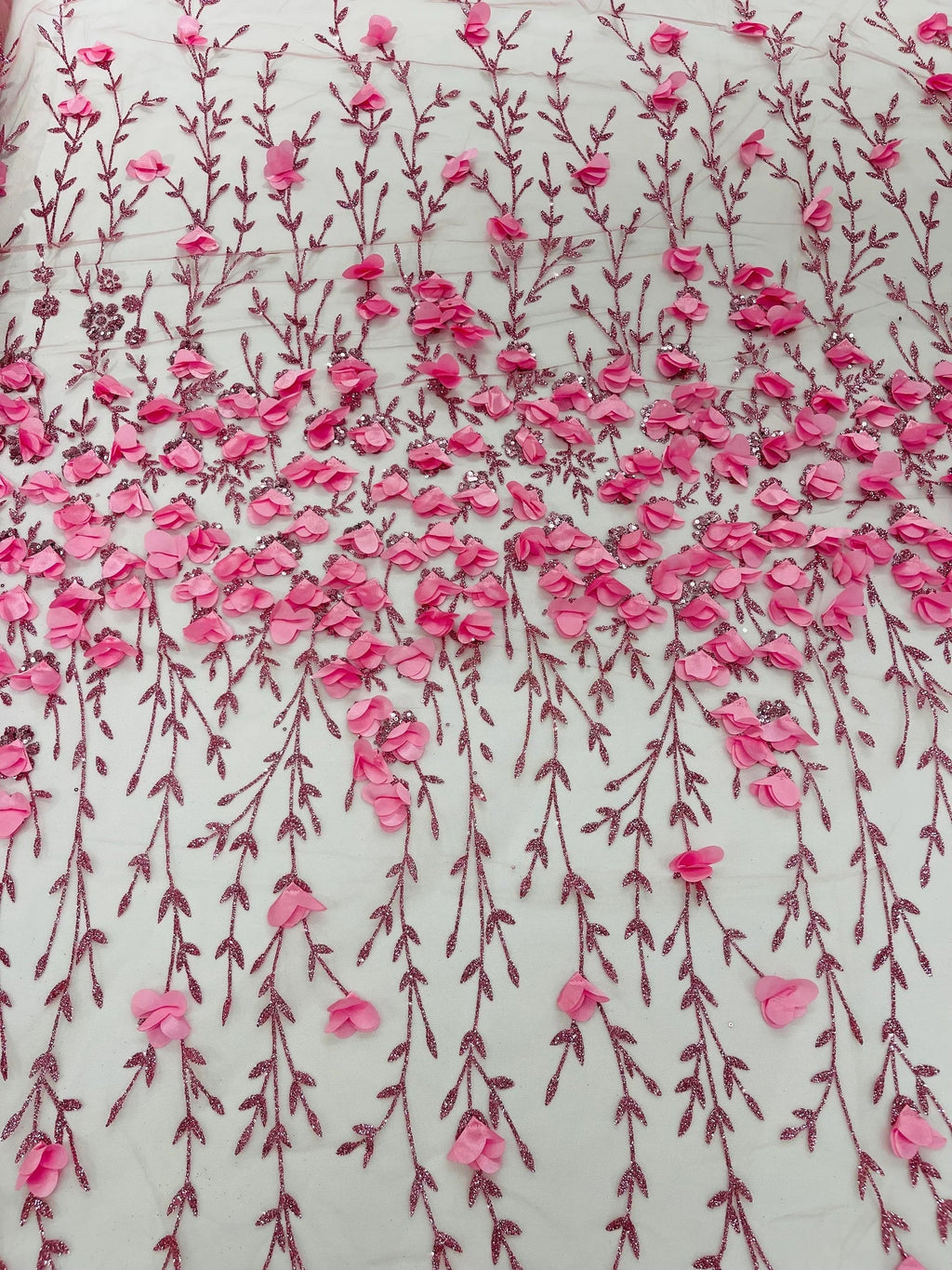 DUSTY PINK - 3D Floral Design Embroider and Beaded With Rhinestones On a Mesh Lace. Sold By The Yard. - For Bridal Weddings Prom & Quinceanera