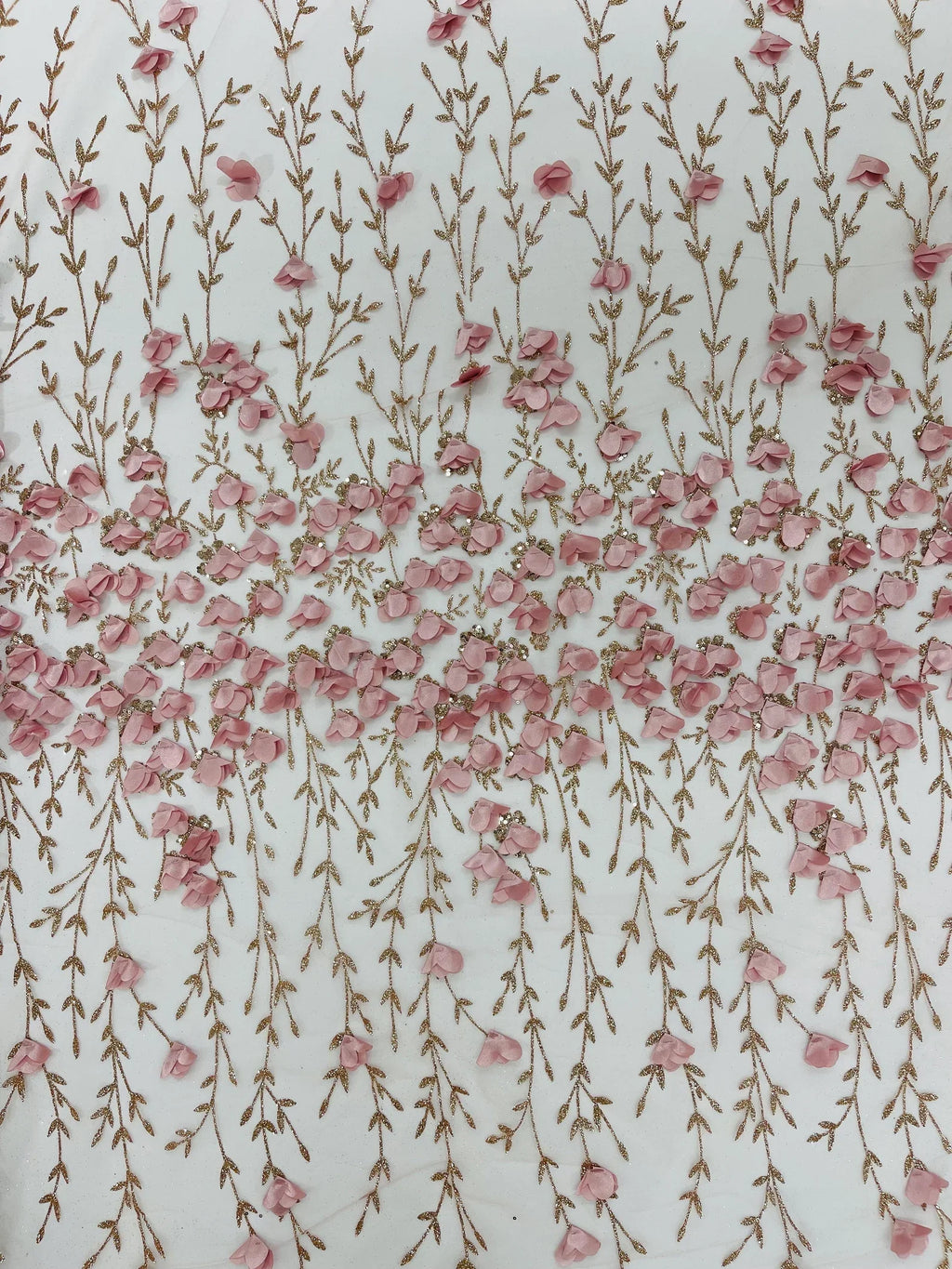 BLUSH PINK - 3D Floral Design Embroider and Beaded With Rhinestones On a Mesh Lace. Sold By The Yard. - For Bridal Weddings Prom & Quinceanera