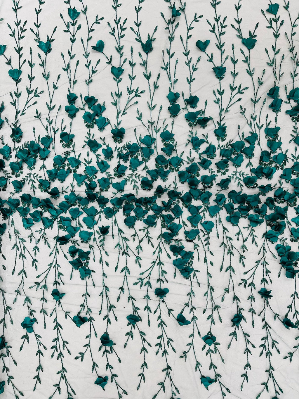 HUNTER - 3D Floral Design Embroider and Beaded With Rhinestones On a Mesh Lace. Sold By The Yard. - For Bridal Weddings Prom & Quinceanera