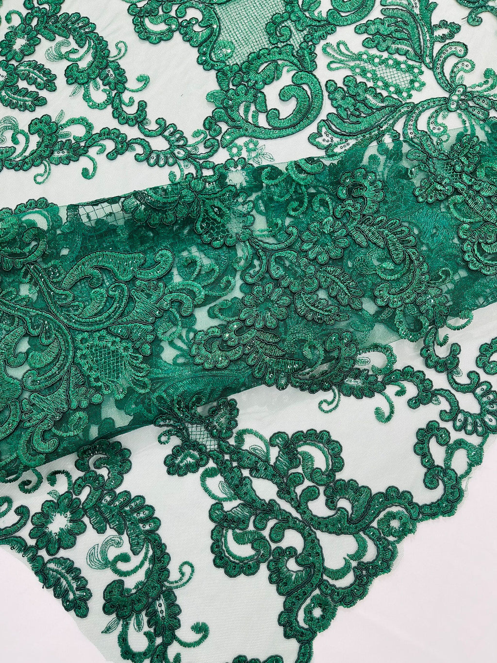 Embroidery Damask Design With Sequins On A Mesh Lace Fabric By Yard. Hunter