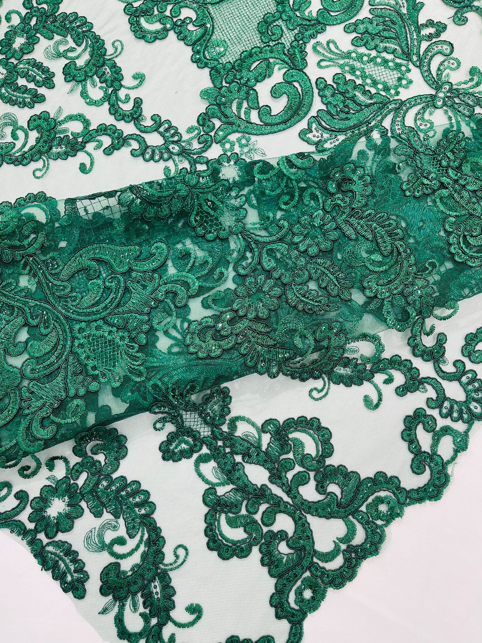 Embroidery Damask Design With Sequins On A Mesh Lace Fabric By Yard. Hunter