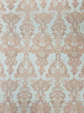 Embroidery Damask Design With Sequins On A Mesh Lace Fabric By Yard. Blush Pink