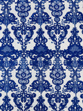 Embroidery Damask Design With Sequins On A Mesh Lace Fabric By Yard. Royal Blue