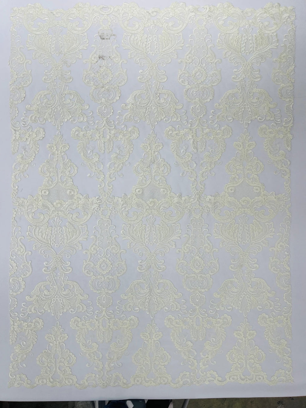Embroidery Damask Design With Sequins On A Mesh Lace Fabric By Yard. Ivory