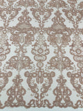 Embroidery Damask Design With Sequins On A Mesh Lace Fabric By Yard. Dusty Rose