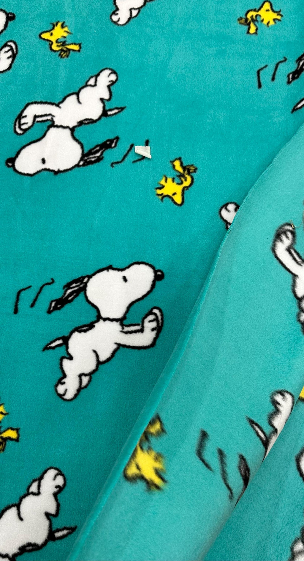 Snoopy and Woodstock Fleece Fabric – Teal Blue Peanuts Cartoon Print – Soft Anti-Pill Fleece Material Sold by the Yard